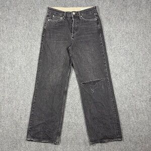 Rag & Bone Logan Mid Rise Wide Leg Distressed Jeans Size 28 Black 0437